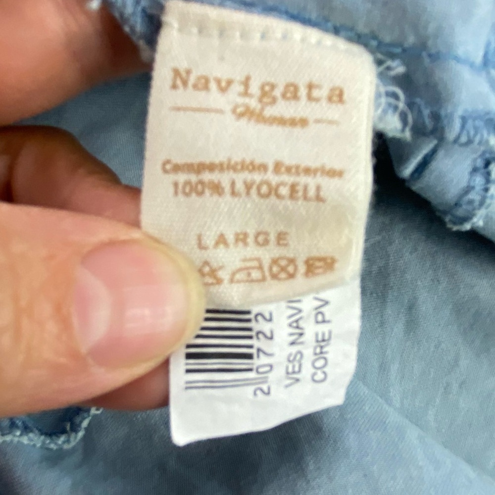 Navigata ruffled v-neck chambray layered flowy dress women's size large - Picture 3 of 11